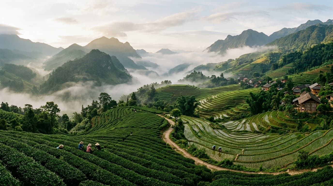 Terraced agricultural hills